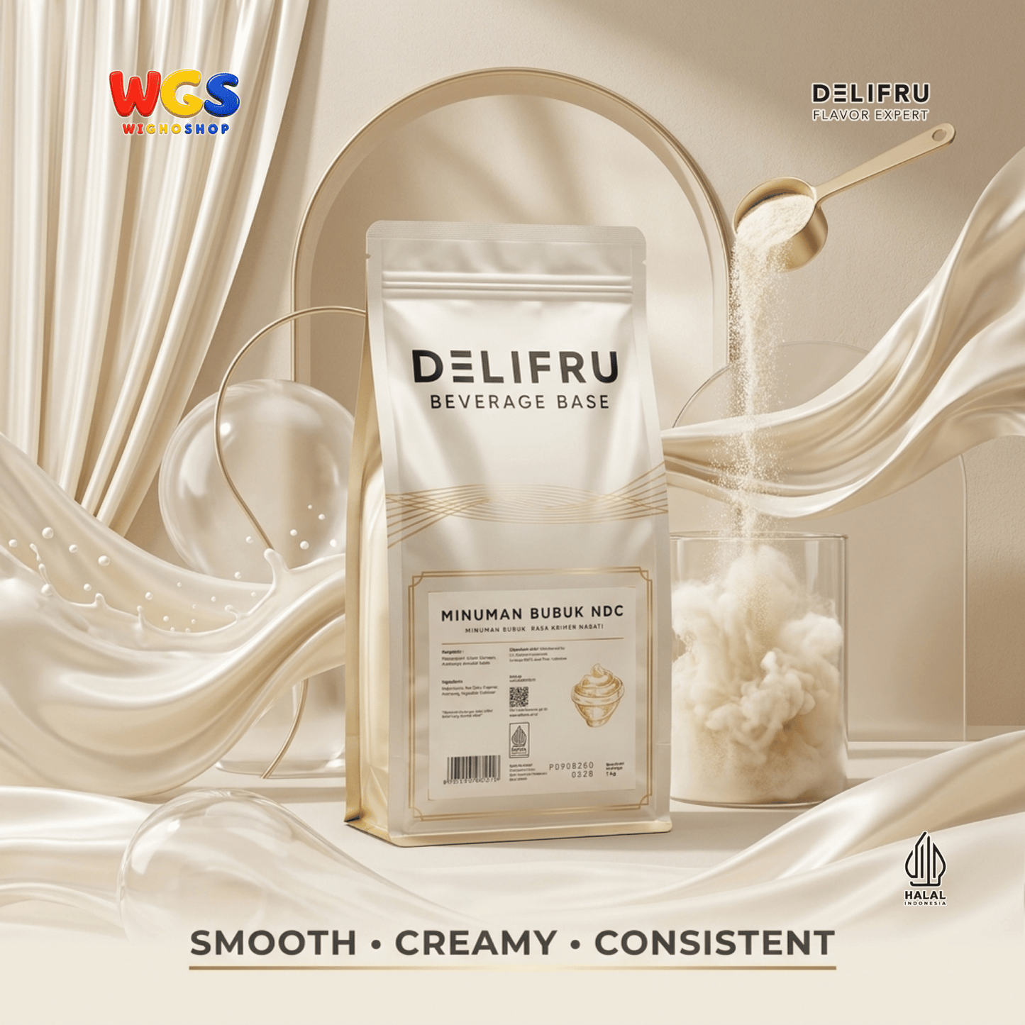 DELIFRU Beverage Base NDC 1kg - Bubuk Non Dairy Creamer Krimer Nabati untuk Kopi Milk Tea Boba Frappe Halal
