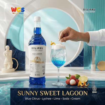 DELIFRU Blue Lagoon Syrup 1 Liter - Sirup Blue Curacao Jeruk Biru untuk Mocktail Soda Minuman Cafe Halal