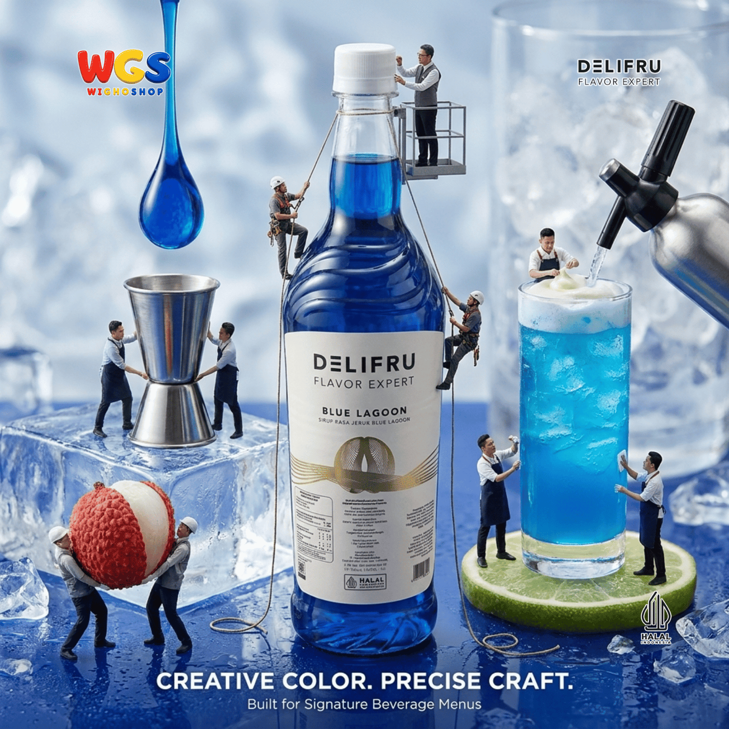 DELIFRU Blue Lagoon Syrup 1 Liter - Sirup Blue Curacao Jeruk Biru untuk Mocktail Soda Minuman Cafe Halal