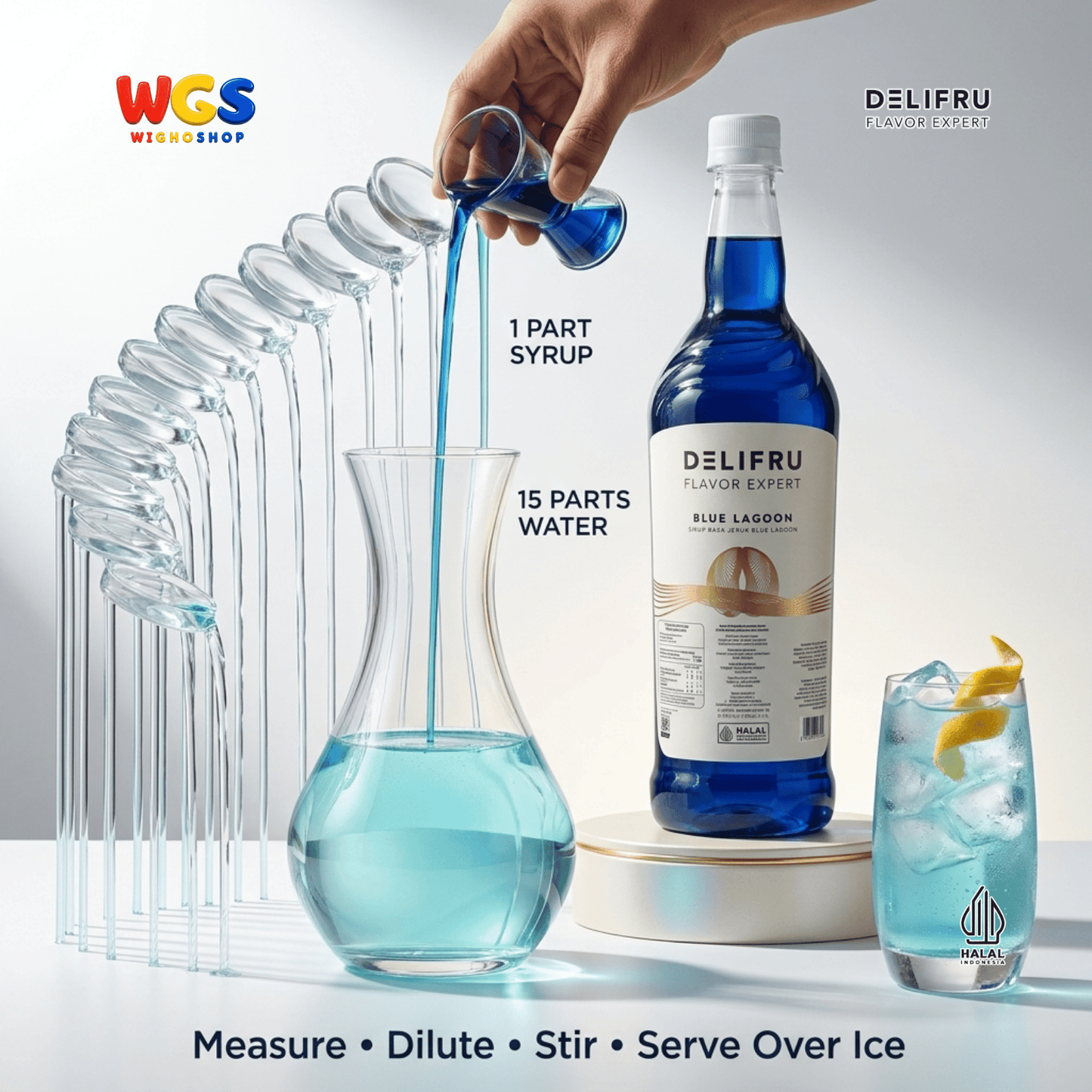 DELIFRU Blue Lagoon Syrup 1 Liter - Sirup Blue Curacao Jeruk Biru untuk Mocktail Soda Minuman Cafe Halal