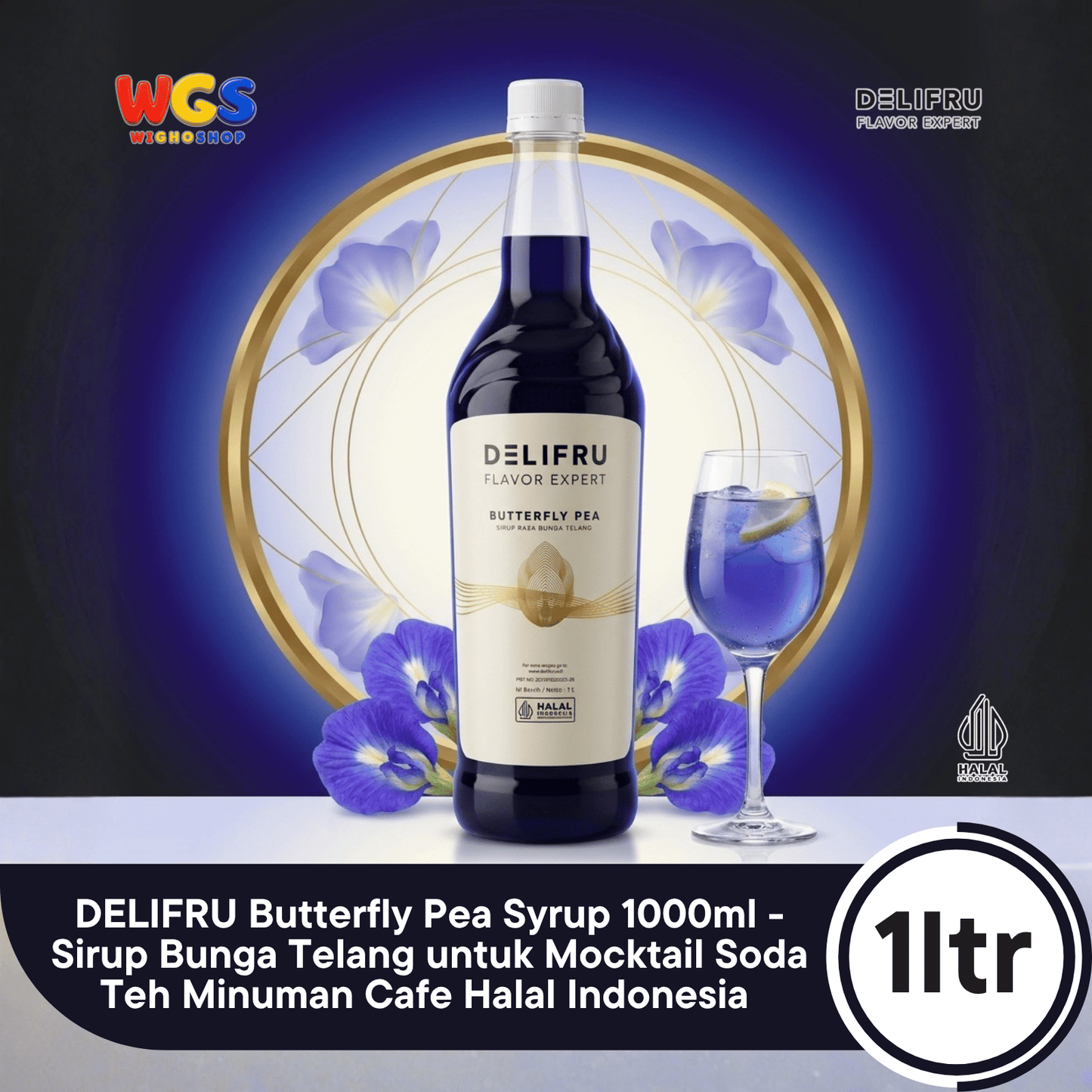 DELIFRU Butterfly Pea Syrup 1 Liter - Sirup Bunga Telang untuk Mocktail Soda Lemonade Iced Tea Minuman Cafe Halal