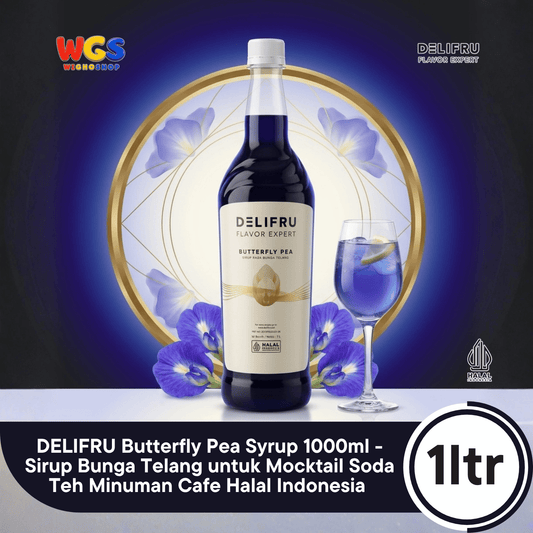 DELIFRU Butterfly Pea Syrup 1 Liter - Sirup Bunga Telang untuk Mocktail Soda Lemonade Iced Tea Minuman Cafe Halal