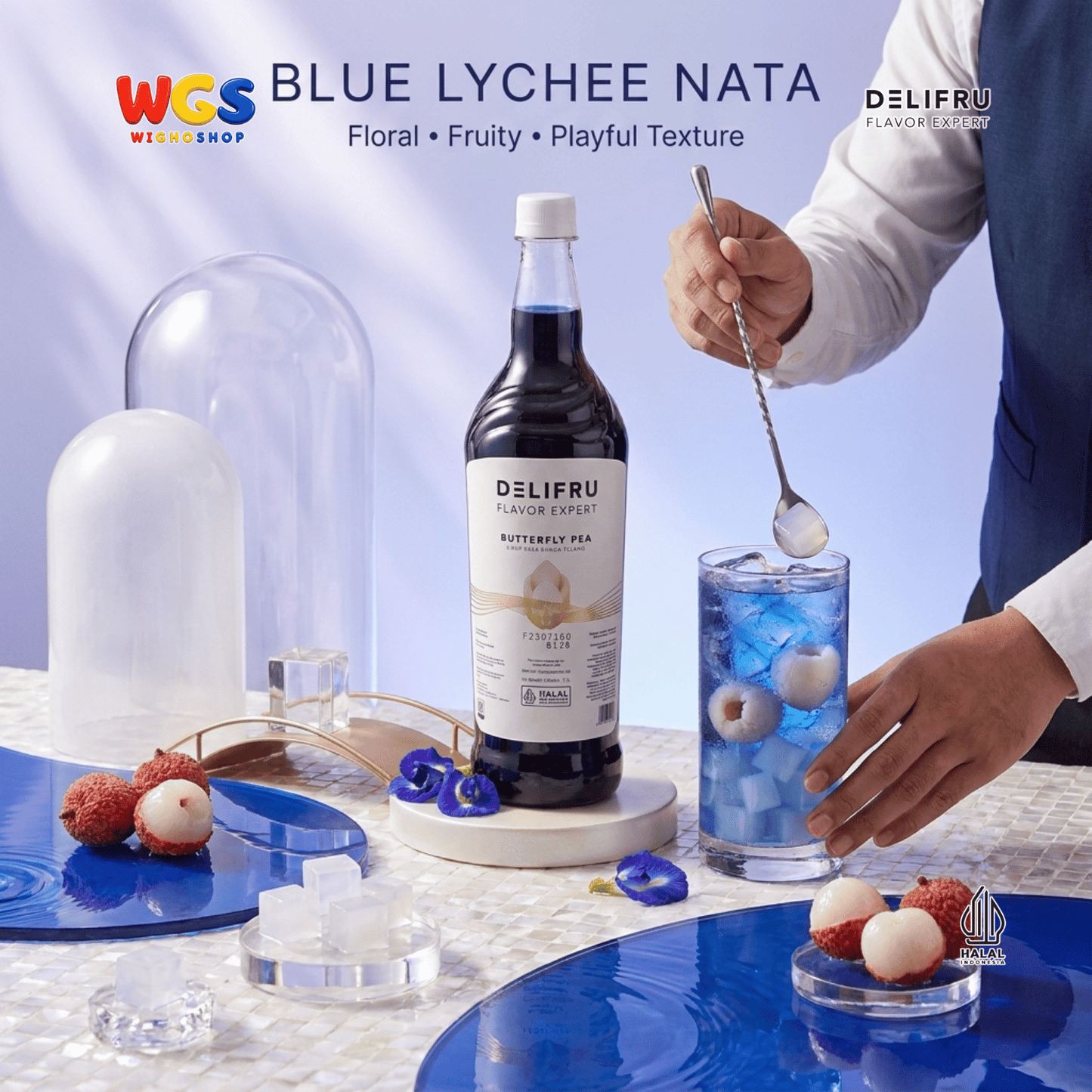 DELIFRU Butterfly Pea Syrup 1 Liter - Sirup Bunga Telang untuk Mocktail Soda Lemonade Iced Tea Minuman Cafe Halal