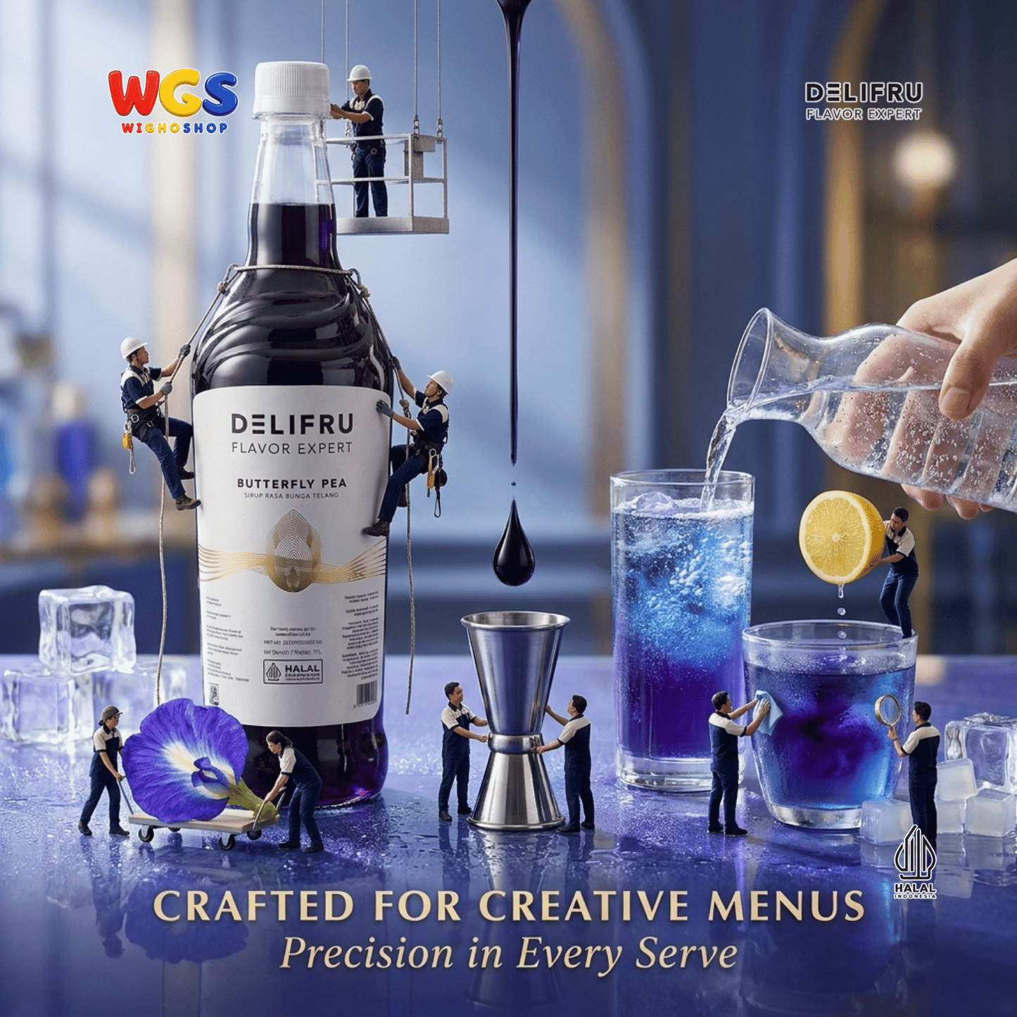 DELIFRU Butterfly Pea Syrup 1 Liter - Sirup Bunga Telang untuk Mocktail Soda Lemonade Iced Tea Minuman Cafe Halal