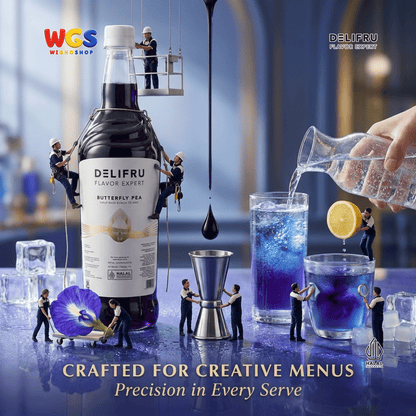 DELIFRU Butterfly Pea Syrup 1 Liter - Sirup Bunga Telang untuk Mocktail Soda Lemonade Iced Tea Minuman Cafe Halal