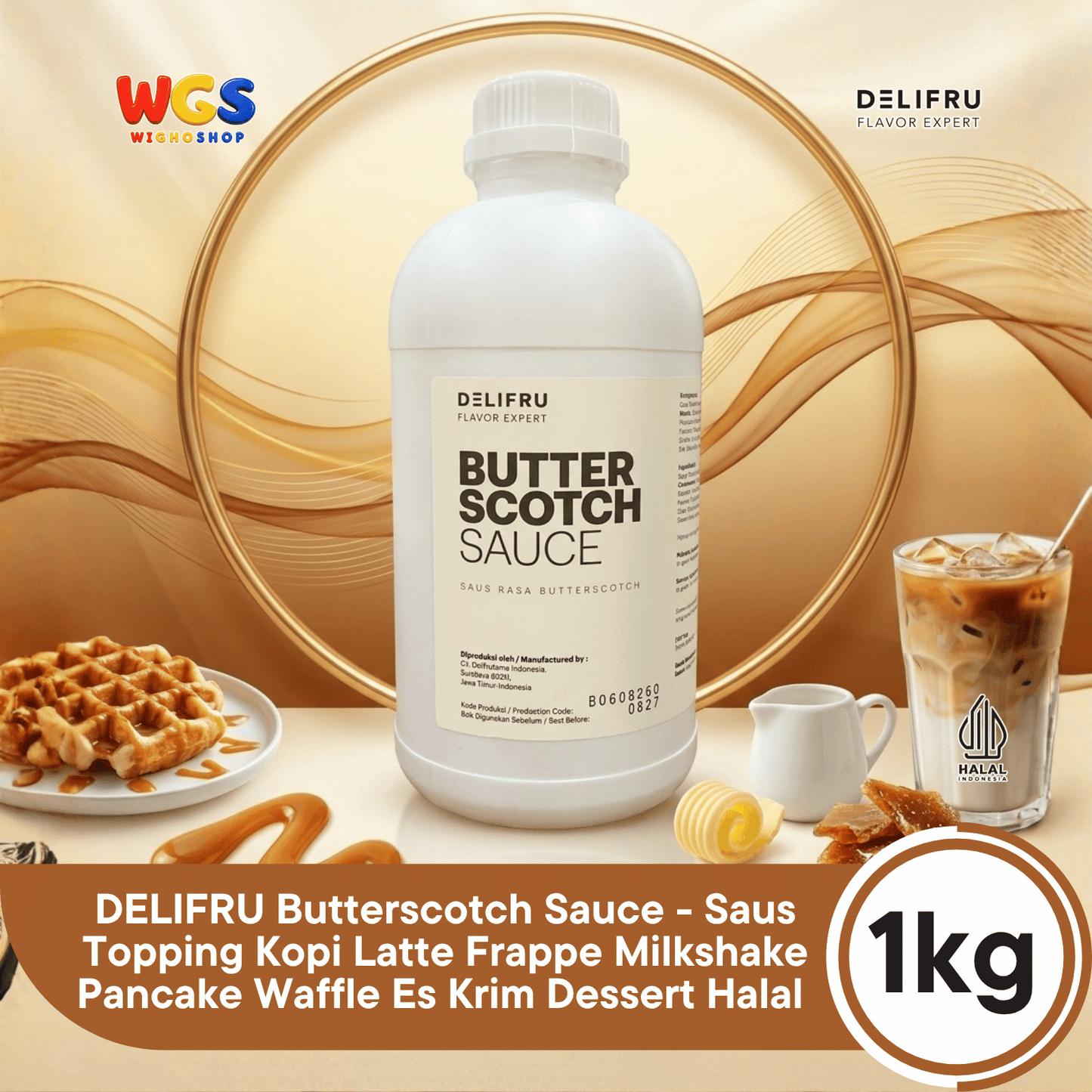 DELIFRU Butterscotch Sauce 1kg - Saus Topping Kopi Latte Frappe Milkshake Es Krim Pancake Waffle Dessert Halal