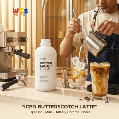 DELIFRU Butterscotch Sauce 1kg - Saus Topping Kopi Latte Frappe Milkshake Es Krim Pancake Waffle Dessert Halal
