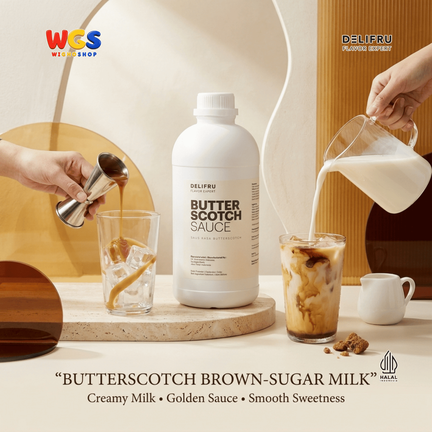 DELIFRU Butterscotch Sauce 1kg - Saus Topping Kopi Latte Frappe Milkshake Es Krim Pancake Waffle Dessert Halal