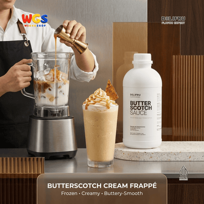 DELIFRU Butterscotch Sauce 1kg - Saus Topping Kopi Latte Frappe Milkshake Es Krim Pancake Waffle Dessert Halal