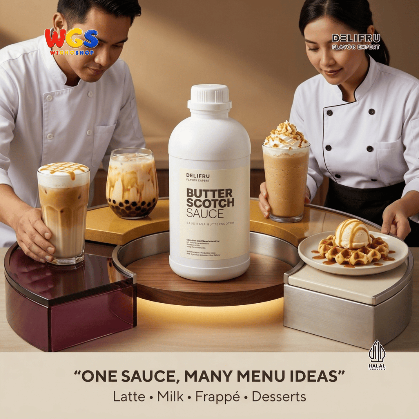 DELIFRU Butterscotch Sauce 1kg - Saus Topping Kopi Latte Frappe Milkshake Es Krim Pancake Waffle Dessert Halal