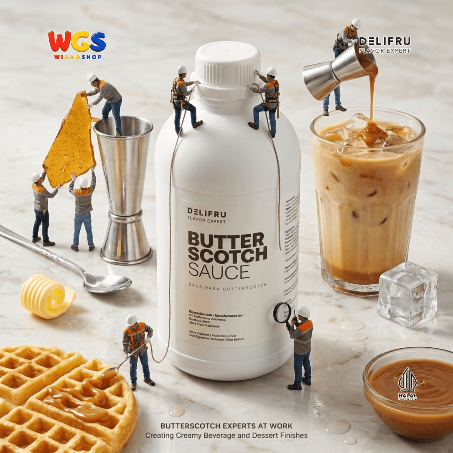 DELIFRU Butterscotch Sauce 1kg - Saus Topping Kopi Latte Frappe Milkshake Es Krim Pancake Waffle Dessert Halal