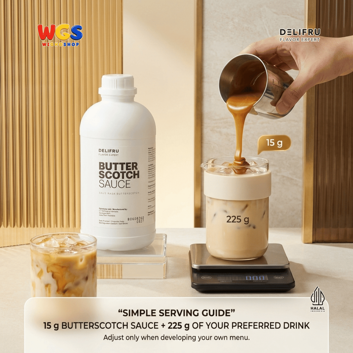 DELIFRU Butterscotch Sauce 1kg - Saus Topping Kopi Latte Frappe Milkshake Es Krim Pancake Waffle Dessert Halal