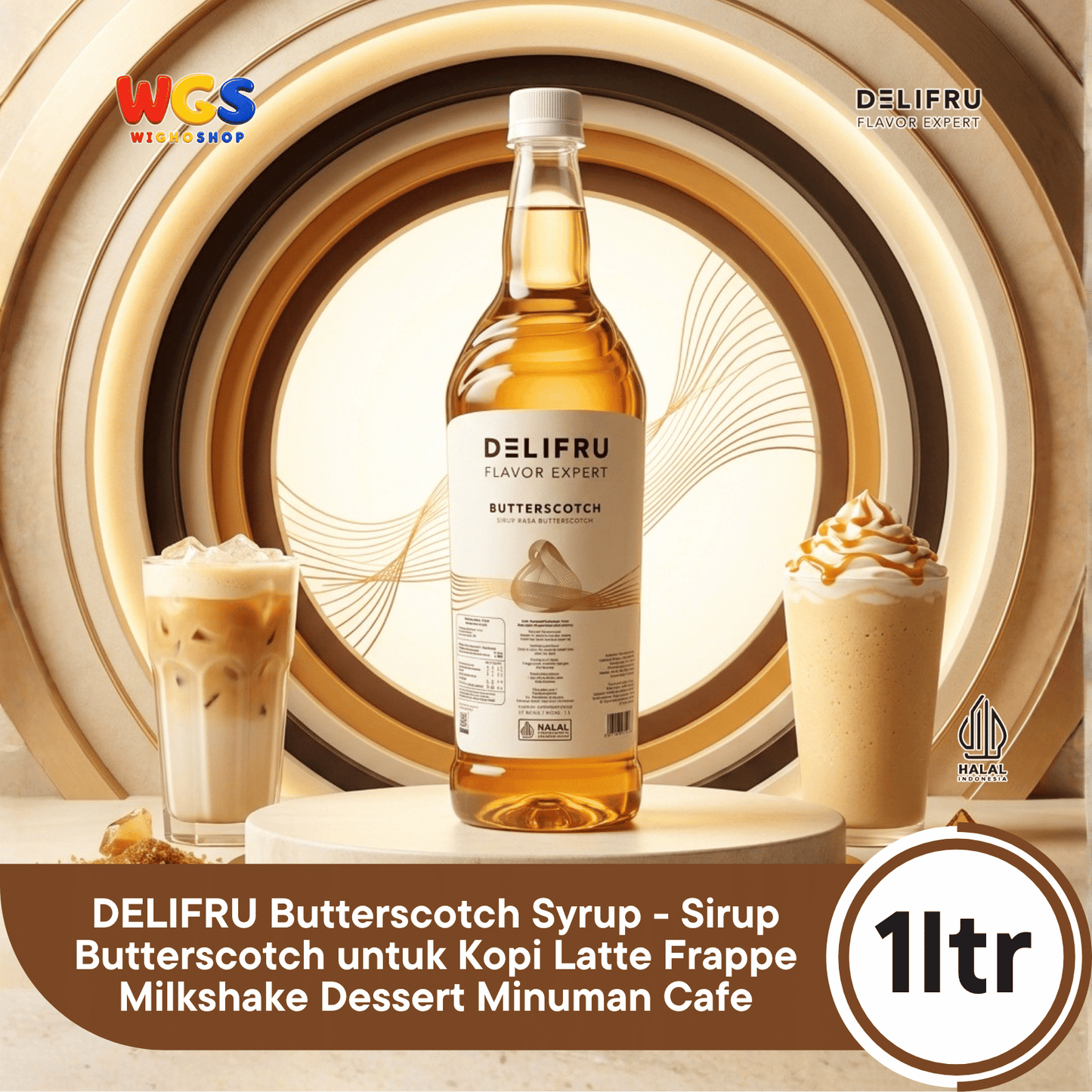 DELIFRU Butterscotch Syrup 1 Liter - Sirup Kopi Rasa Butter Caramel untuk Latte, Frappe, Milkshake & Dessert Halal