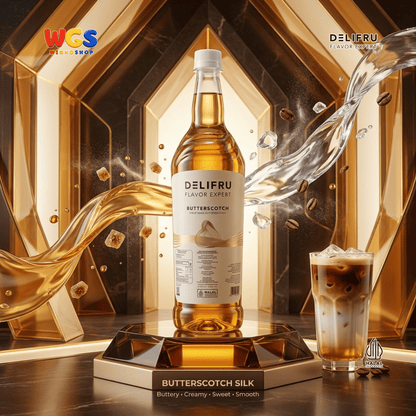 DELIFRU Butterscotch Syrup 1 Liter - Sirup Kopi Rasa Butter Caramel untuk Latte, Frappe, Milkshake & Dessert Halal