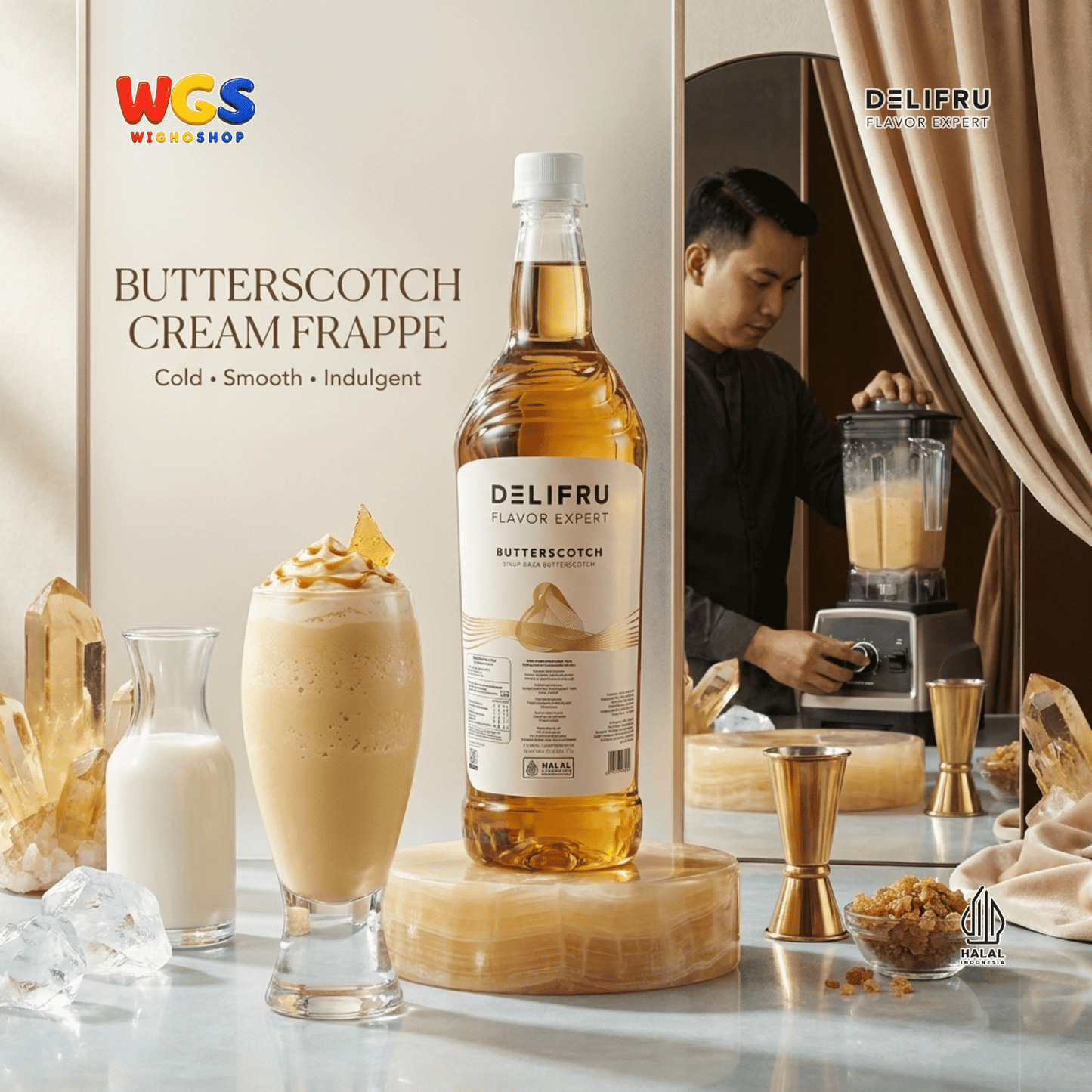 DELIFRU Butterscotch Syrup 1 Liter - Sirup Kopi Rasa Butter Caramel untuk Latte, Frappe, Milkshake & Dessert Halal