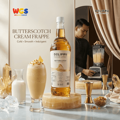 DELIFRU Butterscotch Syrup 1 Liter - Sirup Kopi Rasa Butter Caramel untuk Latte, Frappe, Milkshake & Dessert Halal