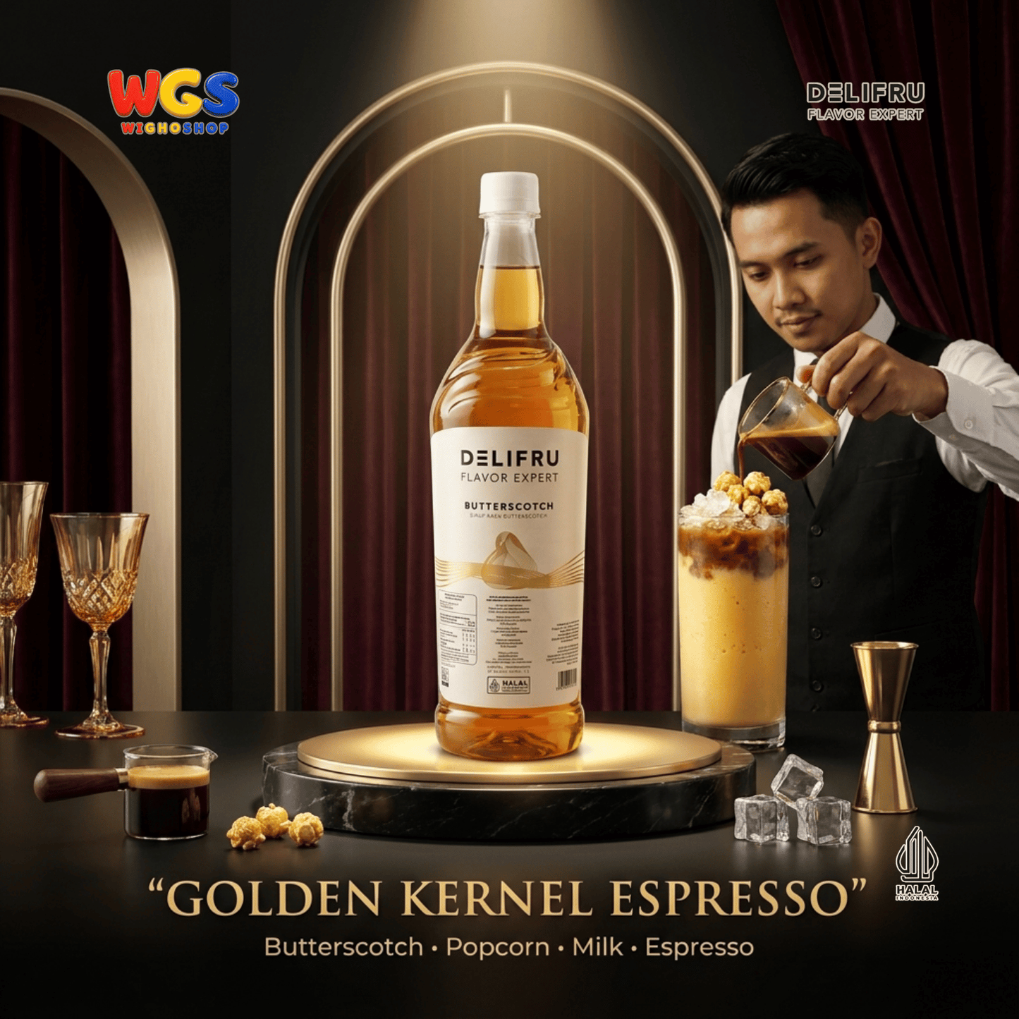 DELIFRU Butterscotch Syrup 1 Liter - Sirup Kopi Rasa Butter Caramel untuk Latte, Frappe, Milkshake & Dessert Halal