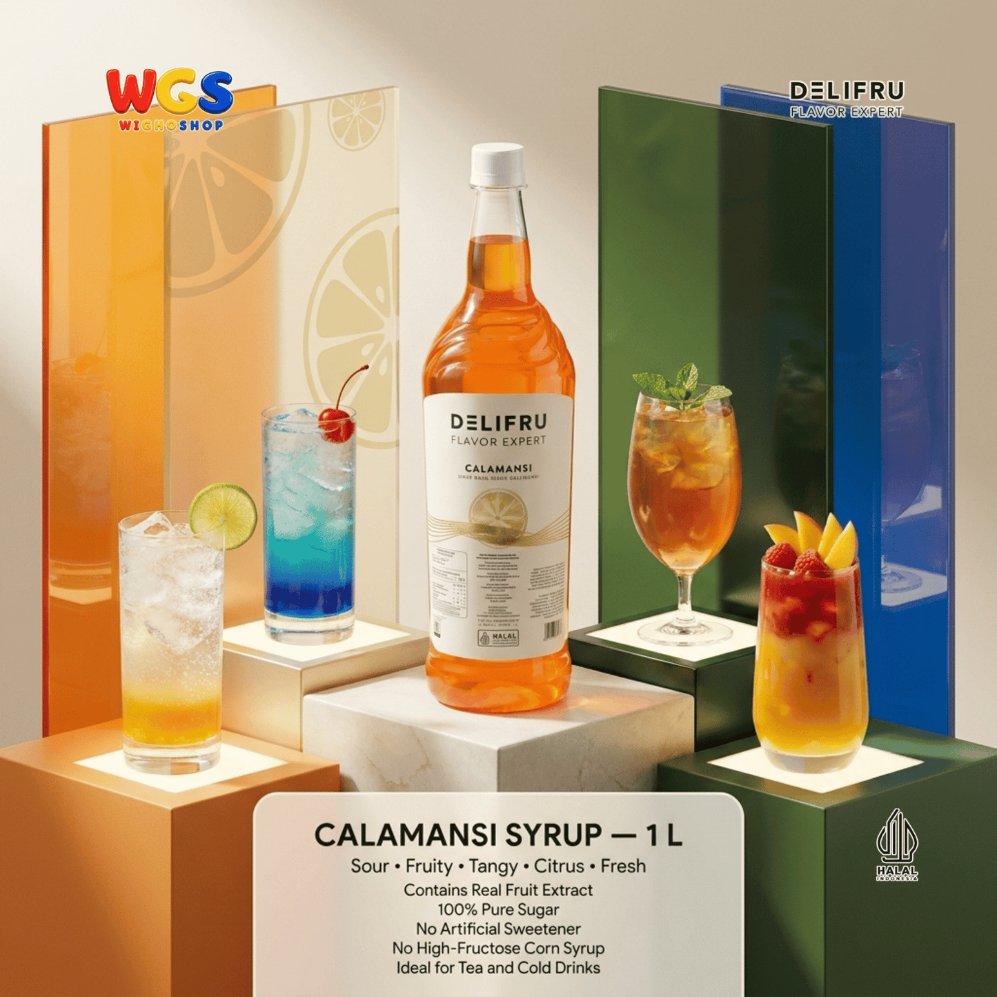 DELIFRU Calamansi Syrup 1 Liter - Sirup Jeruk Kalamansi untuk Mocktail Soda Iced Tea Minuman Cafe Halal