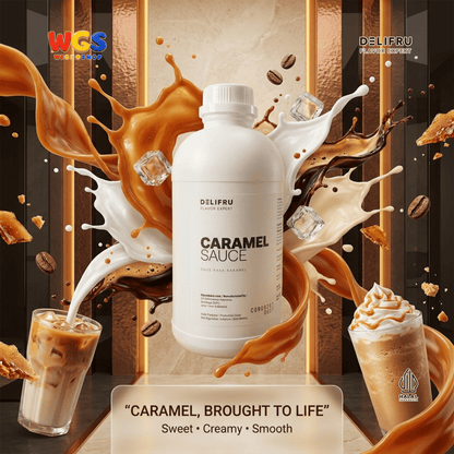 DELIFRU Caramel Sauce 1kg - Saus Karamel Topping Kopi Latte Frappe Es Krim Pancake Dessert Minuman Cafe Halal