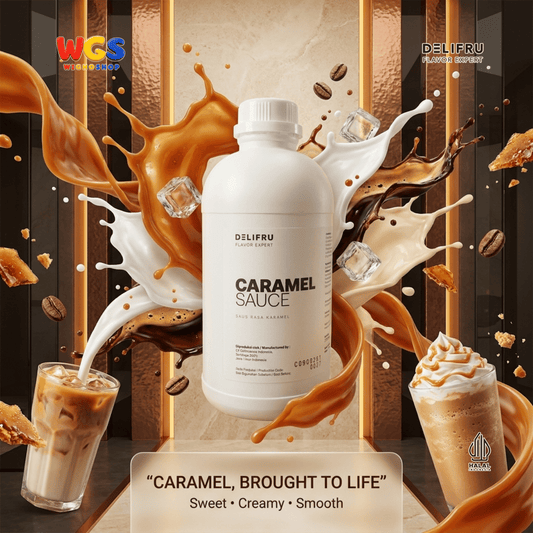 DELIFRU Caramel Sauce 1kg - Saus Karamel Topping Kopi Latte Frappe Es Krim Pancake Dessert Minuman Cafe Halal