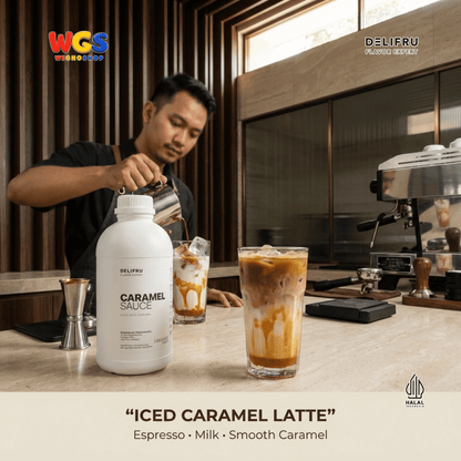 DELIFRU Caramel Sauce 1kg - Saus Karamel Topping Kopi Latte Frappe Es Krim Pancake Dessert Minuman Cafe Halal