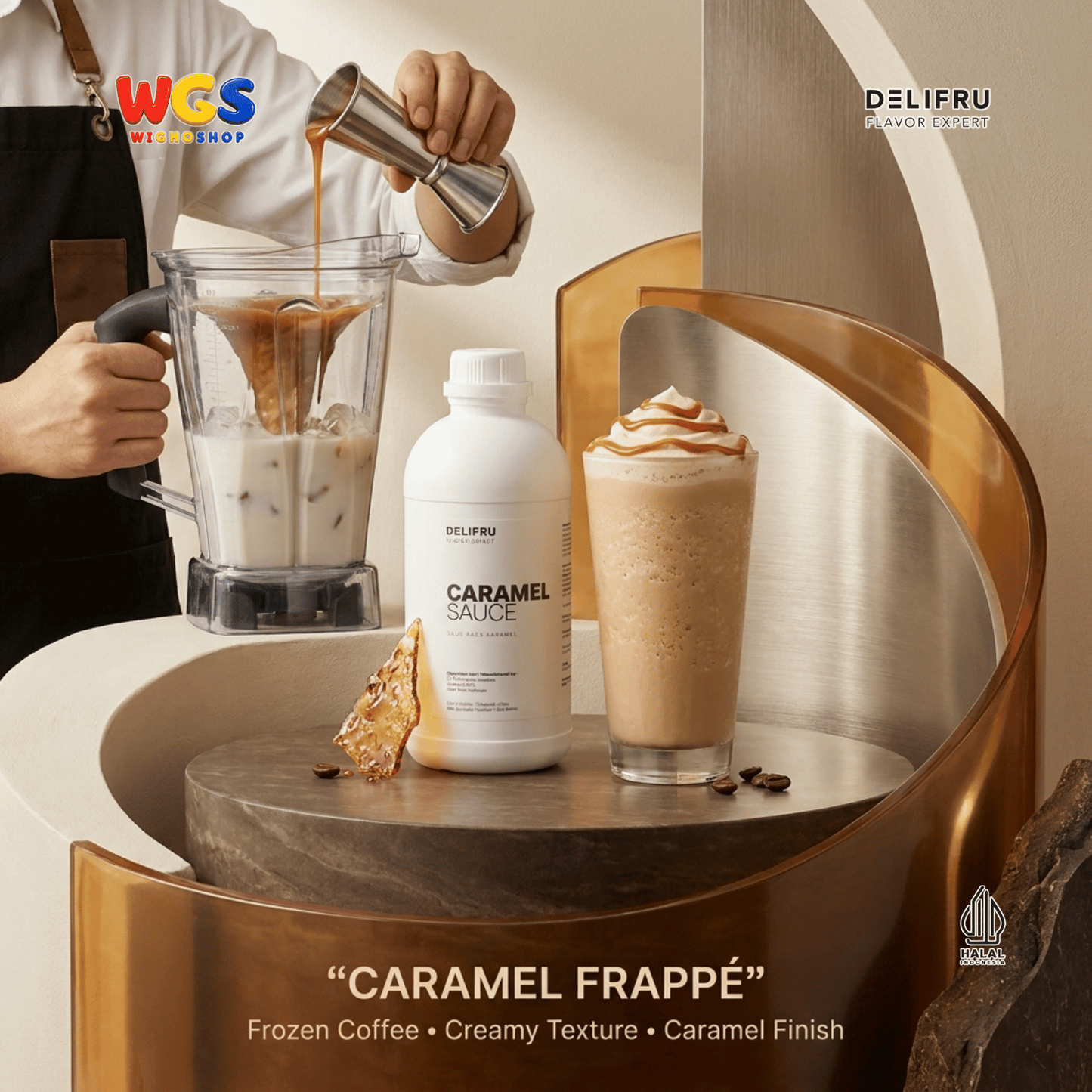 DELIFRU Caramel Sauce 1kg - Saus Karamel Topping Kopi Latte Frappe Es Krim Pancake Dessert Minuman Cafe Halal