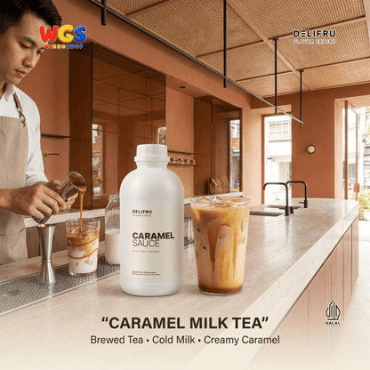 DELIFRU Caramel Sauce 1kg - Saus Karamel Topping Kopi Latte Frappe Es Krim Pancake Dessert Minuman Cafe Halal