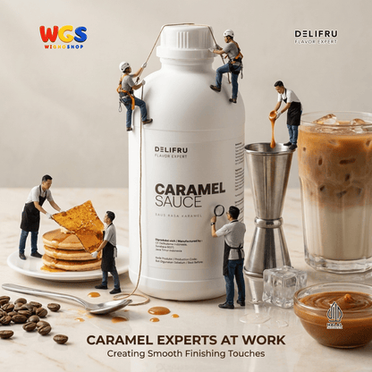 DELIFRU Caramel Sauce 1kg - Saus Karamel Topping Kopi Latte Frappe Es Krim Pancake Dessert Minuman Cafe Halal