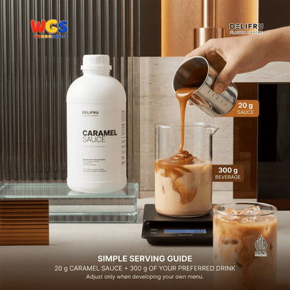 DELIFRU Caramel Sauce 1kg - Saus Karamel Topping Kopi Latte Frappe Es Krim Pancake Dessert Minuman Cafe Halal