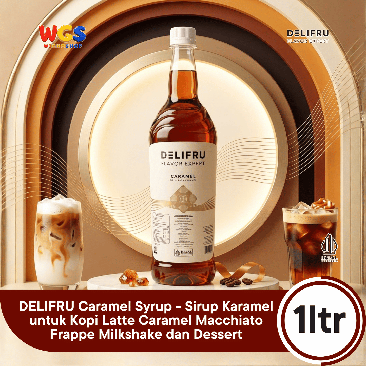 DELIFRU Caramel Syrup 1 Liter - Sirup Karamel untuk Kopi, Latte, Milkshake, Frappe, Dessert & Minuman Cafe Halal