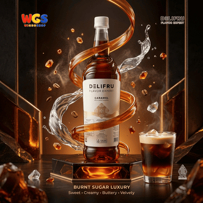 DELIFRU Caramel Syrup 1 Liter - Sirup Karamel untuk Kopi, Latte, Milkshake, Frappe, Dessert & Minuman Cafe Halal