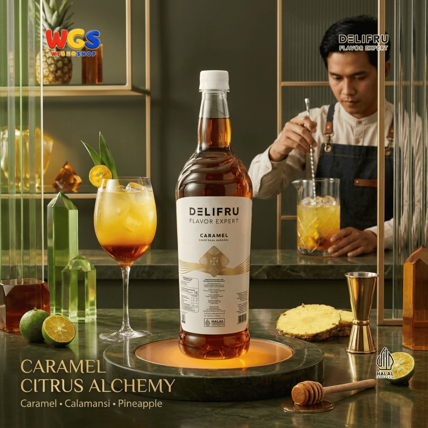 DELIFRU Caramel Syrup 1 Liter - Sirup Karamel untuk Kopi, Latte, Milkshake, Frappe, Dessert & Minuman Cafe Halal