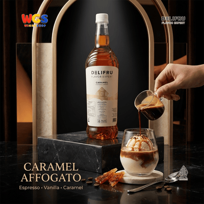 DELIFRU Caramel Syrup 1 Liter - Sirup Karamel untuk Kopi, Latte, Milkshake, Frappe, Dessert & Minuman Cafe Halal