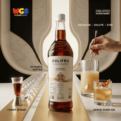 DELIFRU Caramel Syrup 1 Liter - Sirup Karamel untuk Kopi, Latte, Milkshake, Frappe, Dessert & Minuman Cafe Halal