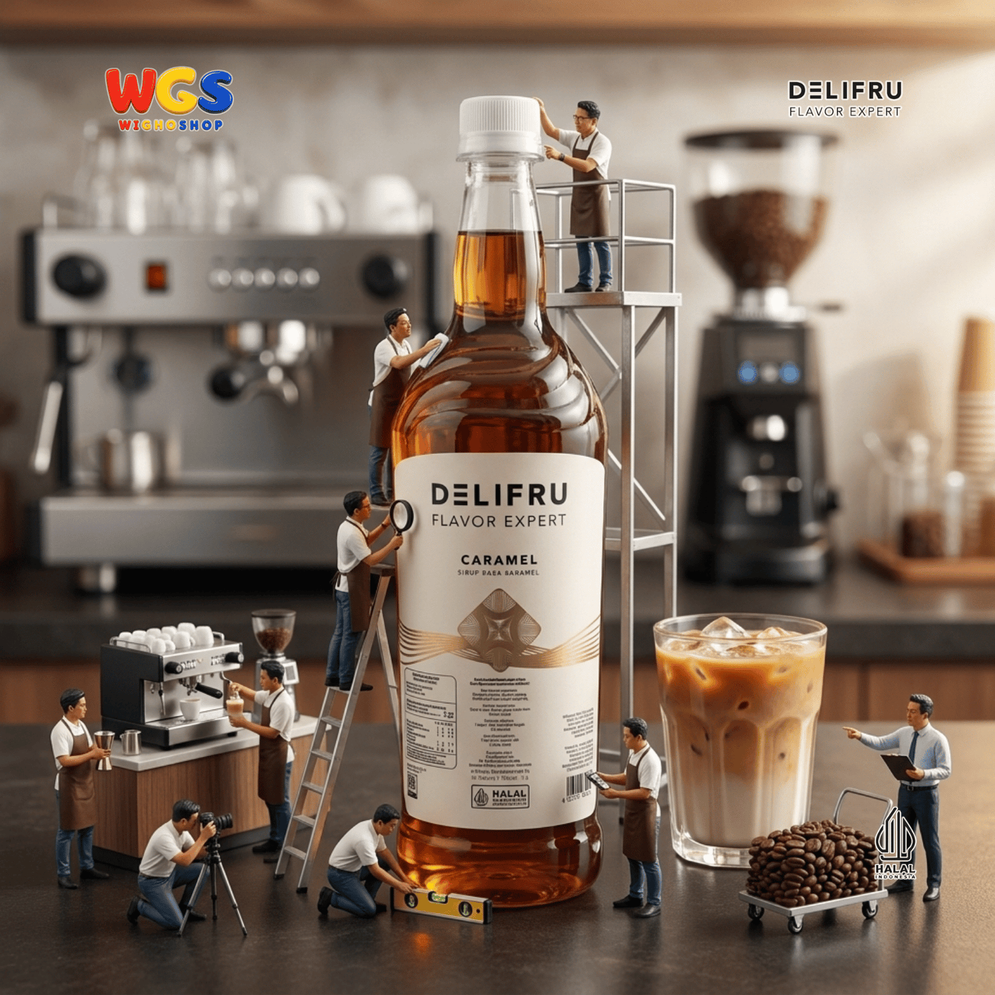 DELIFRU Caramel Syrup 1 Liter - Sirup Karamel untuk Kopi, Latte, Milkshake, Frappe, Dessert & Minuman Cafe Halal