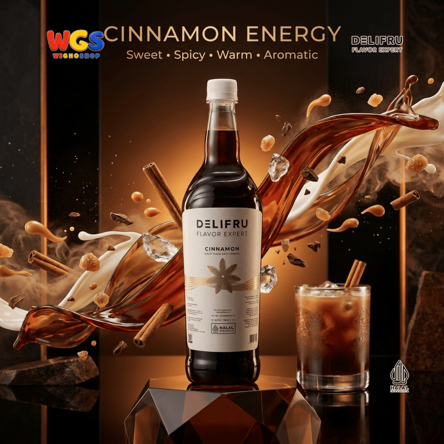 DELIFRU Cinnamon Syrup 1 Liter - Sirup Kayu Manis untuk Kopi Latte Cappuccino Mocha Frappe Cokelat Halal