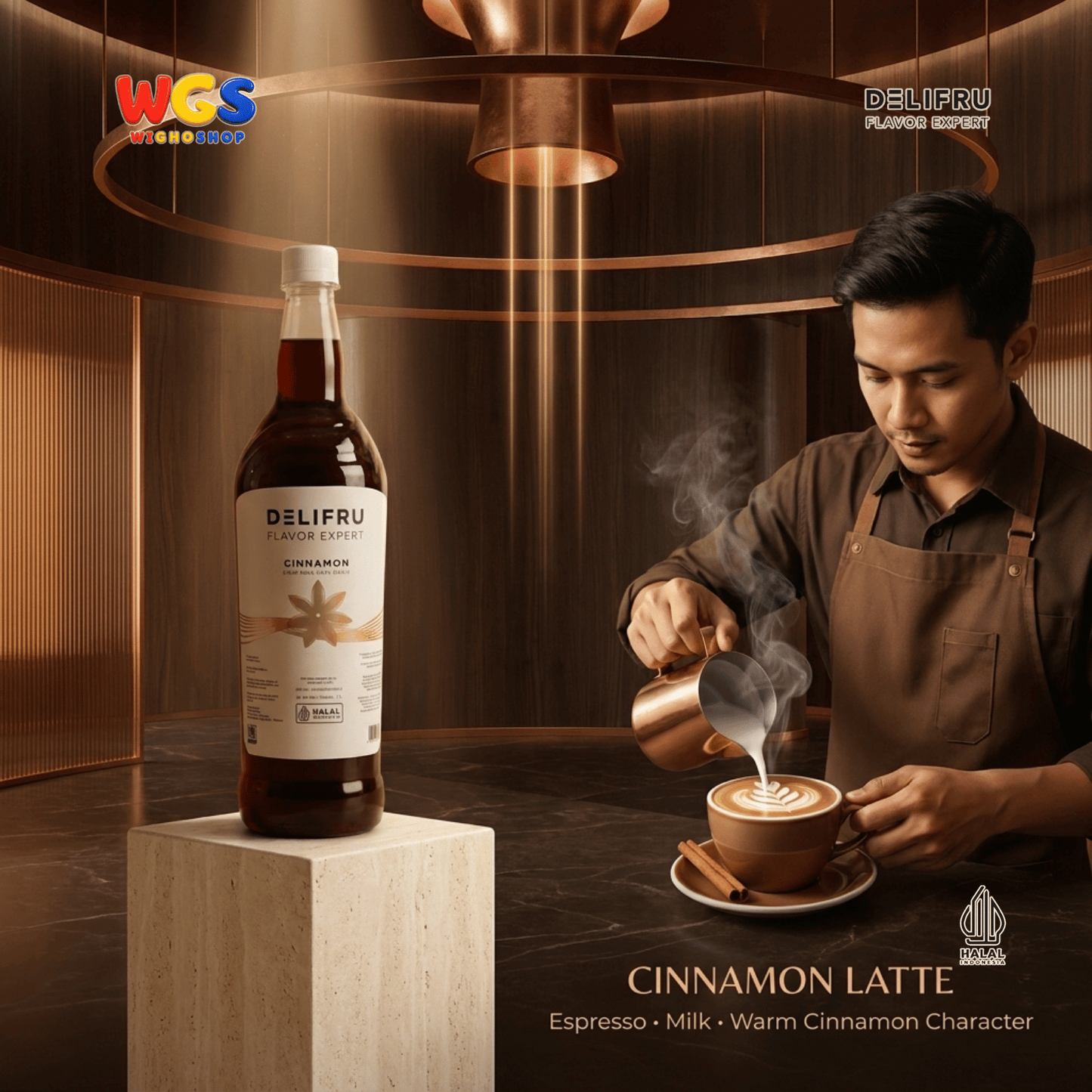 DELIFRU Cinnamon Syrup 1 Liter - Sirup Kayu Manis untuk Kopi Latte Cappuccino Mocha Frappe Cokelat Halal