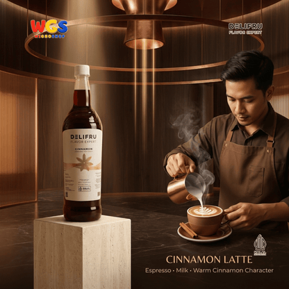 DELIFRU Cinnamon Syrup 1 Liter - Sirup Kayu Manis untuk Kopi Latte Cappuccino Mocha Frappe Cokelat Halal