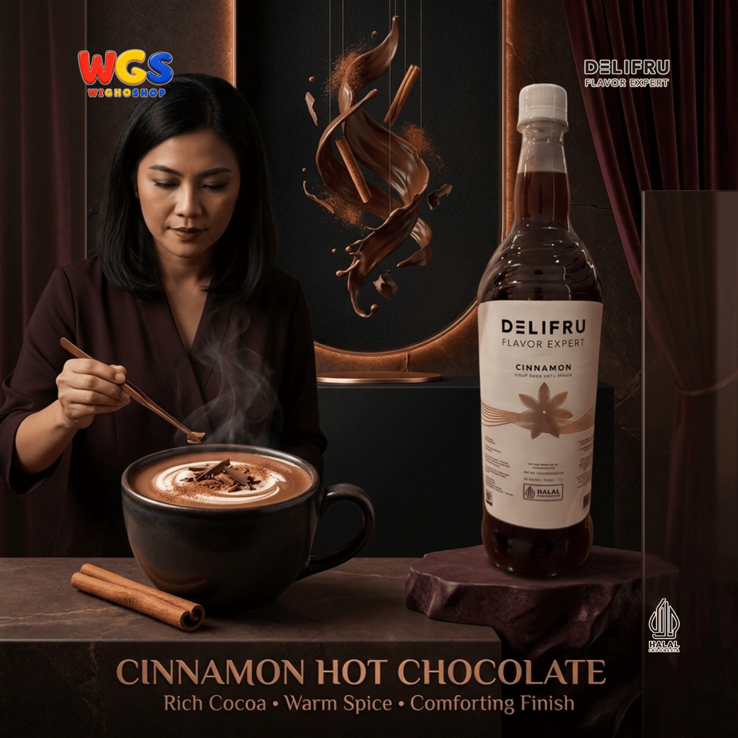 DELIFRU Cinnamon Syrup 1 Liter - Sirup Kayu Manis untuk Kopi Latte Cappuccino Mocha Frappe Cokelat Halal