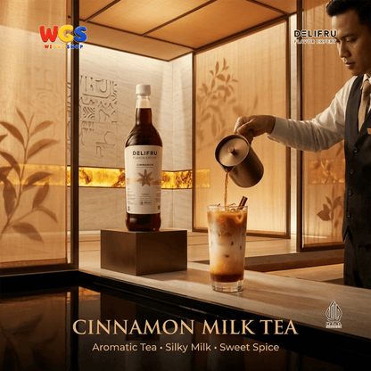 DELIFRU Cinnamon Syrup 1 Liter - Sirup Kayu Manis untuk Kopi Latte Cappuccino Mocha Frappe Cokelat Halal