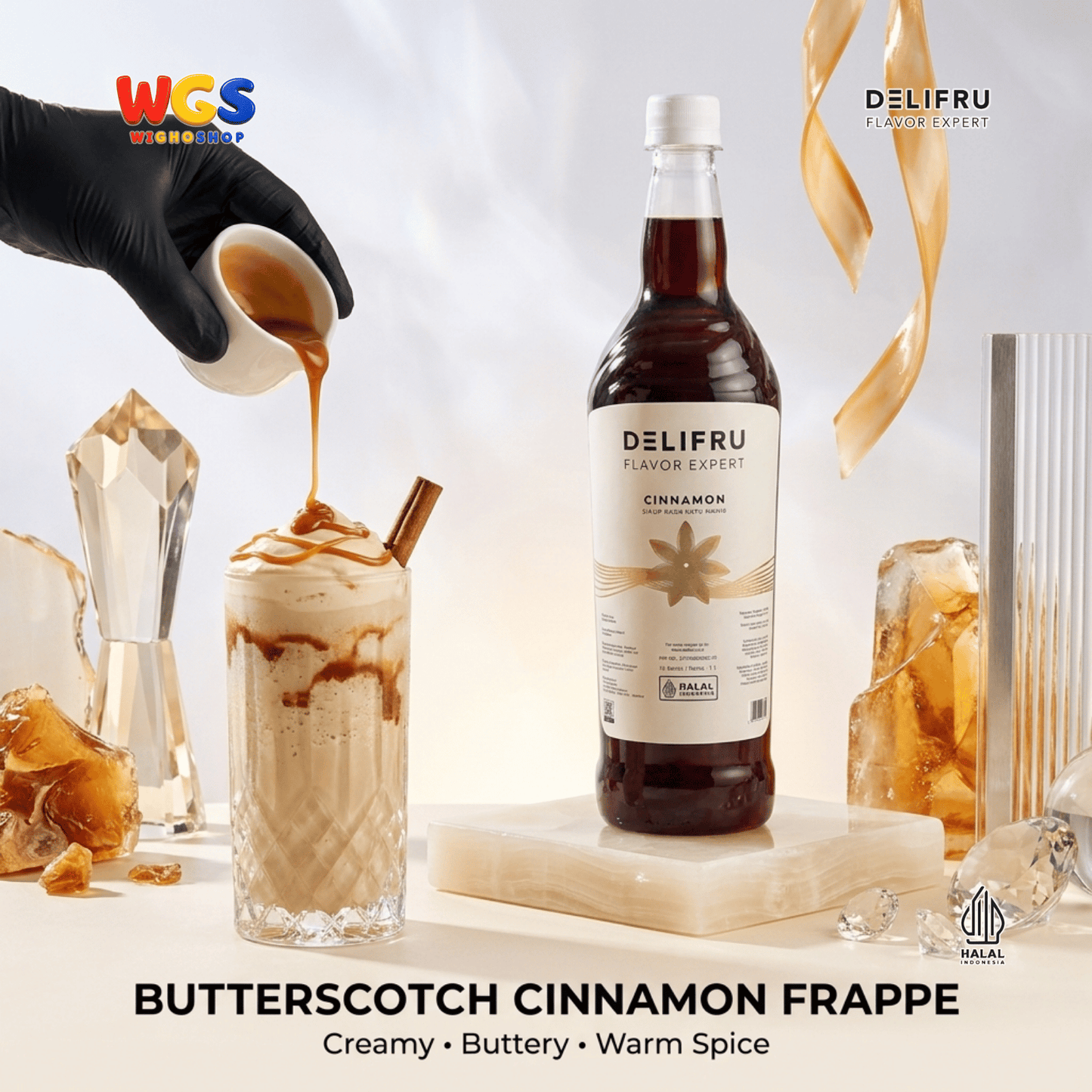 DELIFRU Cinnamon Syrup 1 Liter - Sirup Kayu Manis untuk Kopi Latte Cappuccino Mocha Frappe Cokelat Halal