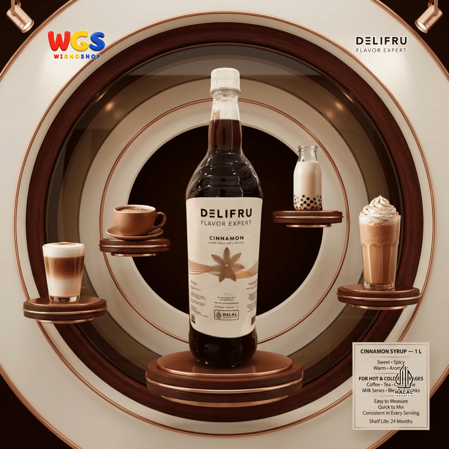 DELIFRU Cinnamon Syrup 1 Liter - Sirup Kayu Manis untuk Kopi Latte Cappuccino Mocha Frappe Cokelat Halal