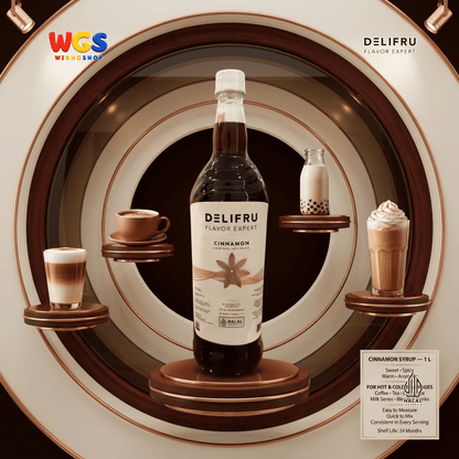 DELIFRU Cinnamon Syrup 1 Liter - Sirup Kayu Manis untuk Kopi Latte Cappuccino Mocha Frappe Cokelat Halal