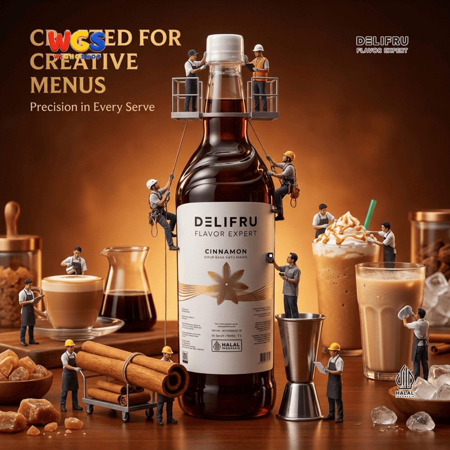 DELIFRU Cinnamon Syrup 1 Liter - Sirup Kayu Manis untuk Kopi Latte Cappuccino Mocha Frappe Cokelat Halal