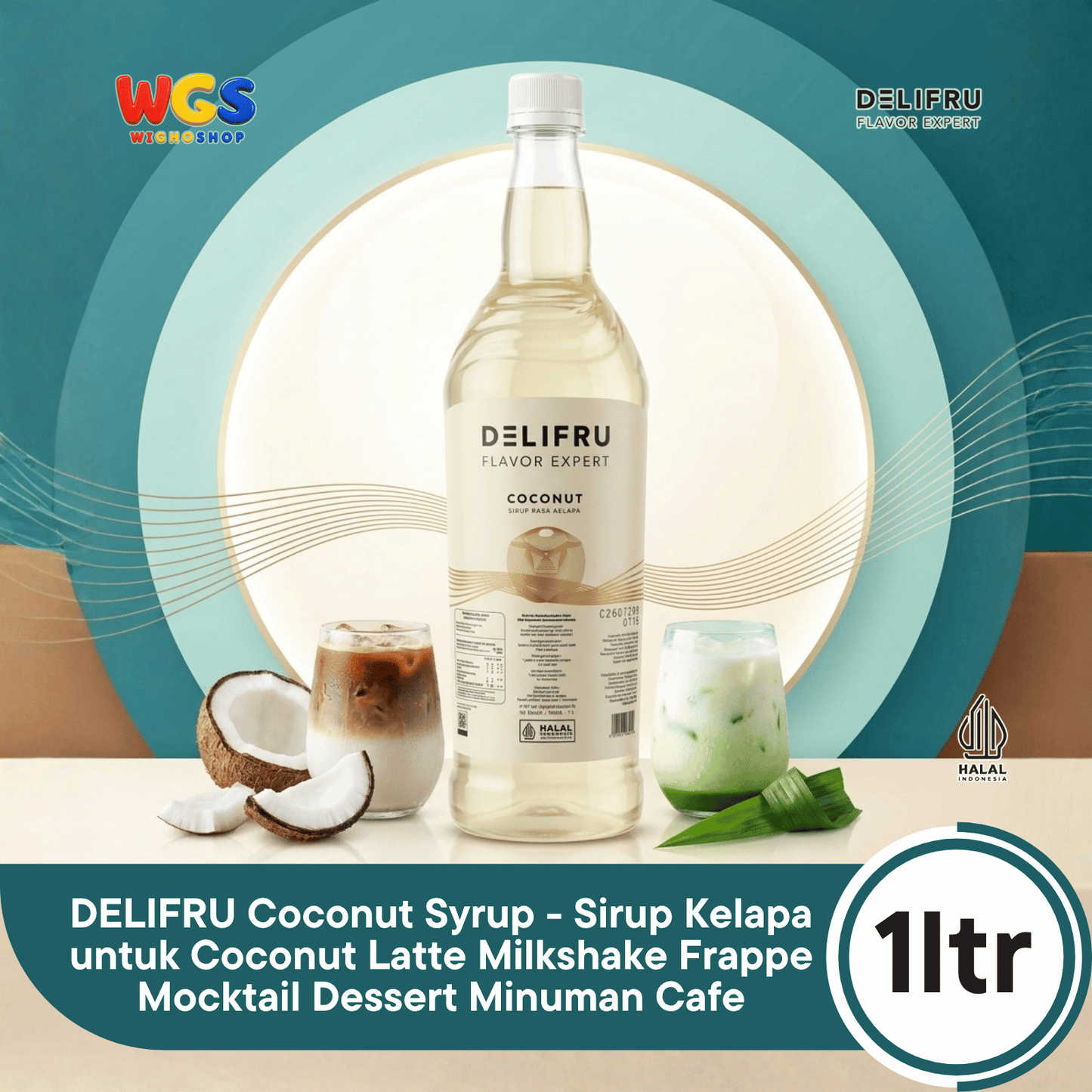 DELIFRU Coconut Syrup 1 Liter - Sirup Kelapa untuk Es Kelapa, Kopi, Latte, Milk Tea, Mocktail & Dessert Halal