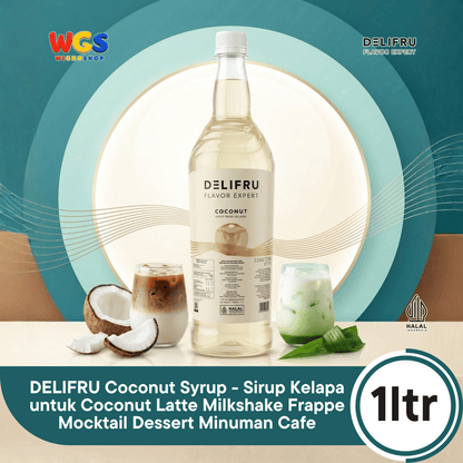 DELIFRU Coconut Syrup 1 Liter - Sirup Kelapa untuk Es Kelapa, Kopi, Latte, Milk Tea, Mocktail & Dessert Halal