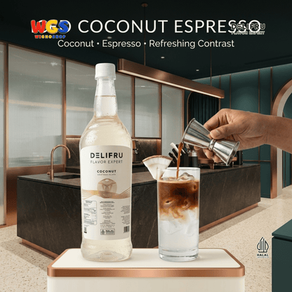 DELIFRU Coconut Syrup 1 Liter - Sirup Kelapa untuk Es Kelapa, Kopi, Latte, Milk Tea, Mocktail & Dessert Halal