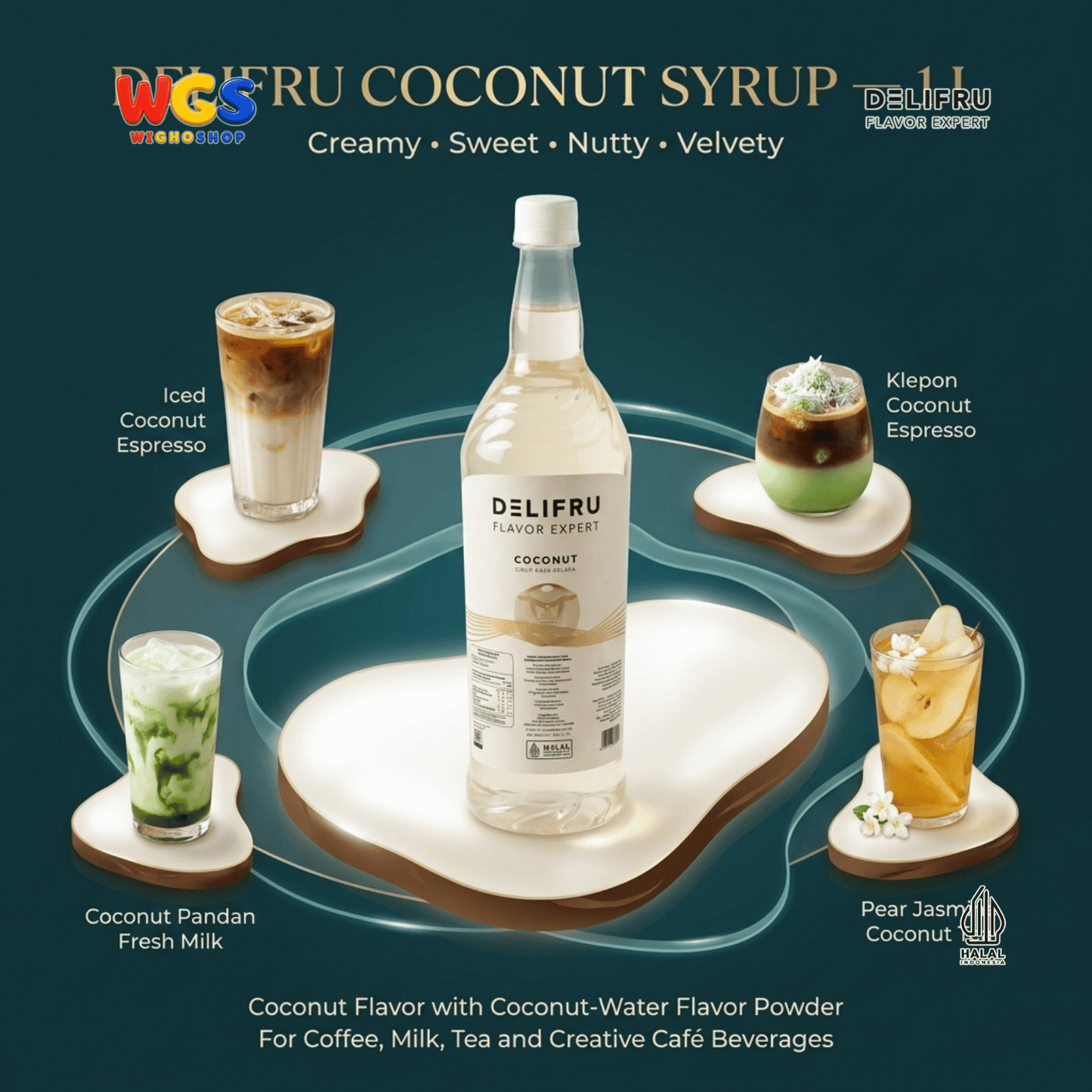 DELIFRU Coconut Syrup 1 Liter - Sirup Kelapa untuk Es Kelapa, Kopi, Latte, Milk Tea, Mocktail & Dessert Halal