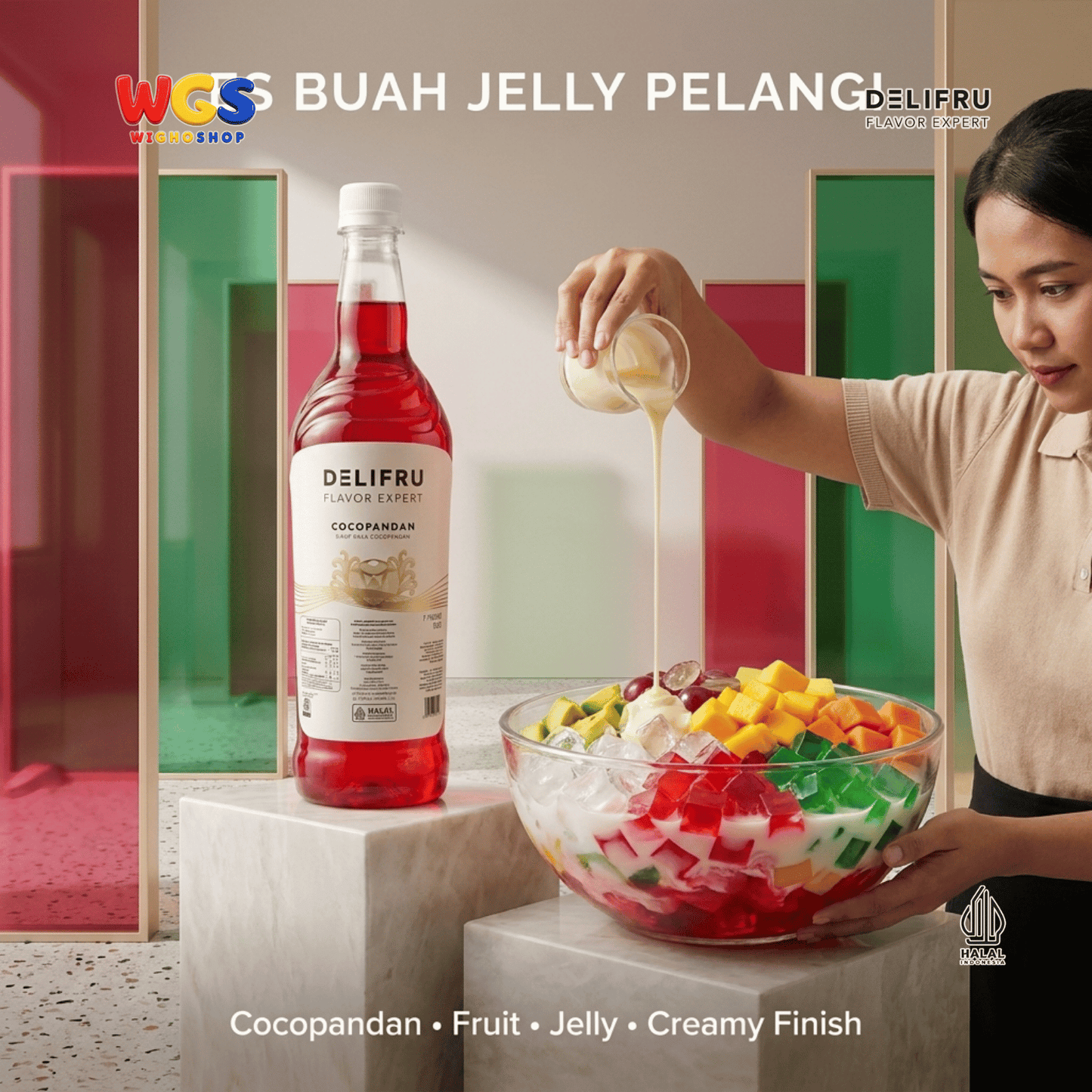 DELIFRU Cocopandan Syrup 1 Liter - Sirup Pandan Kelapa untuk Es Campur Cendol Es Teler Soda Minuman Cafe Dessert Halal