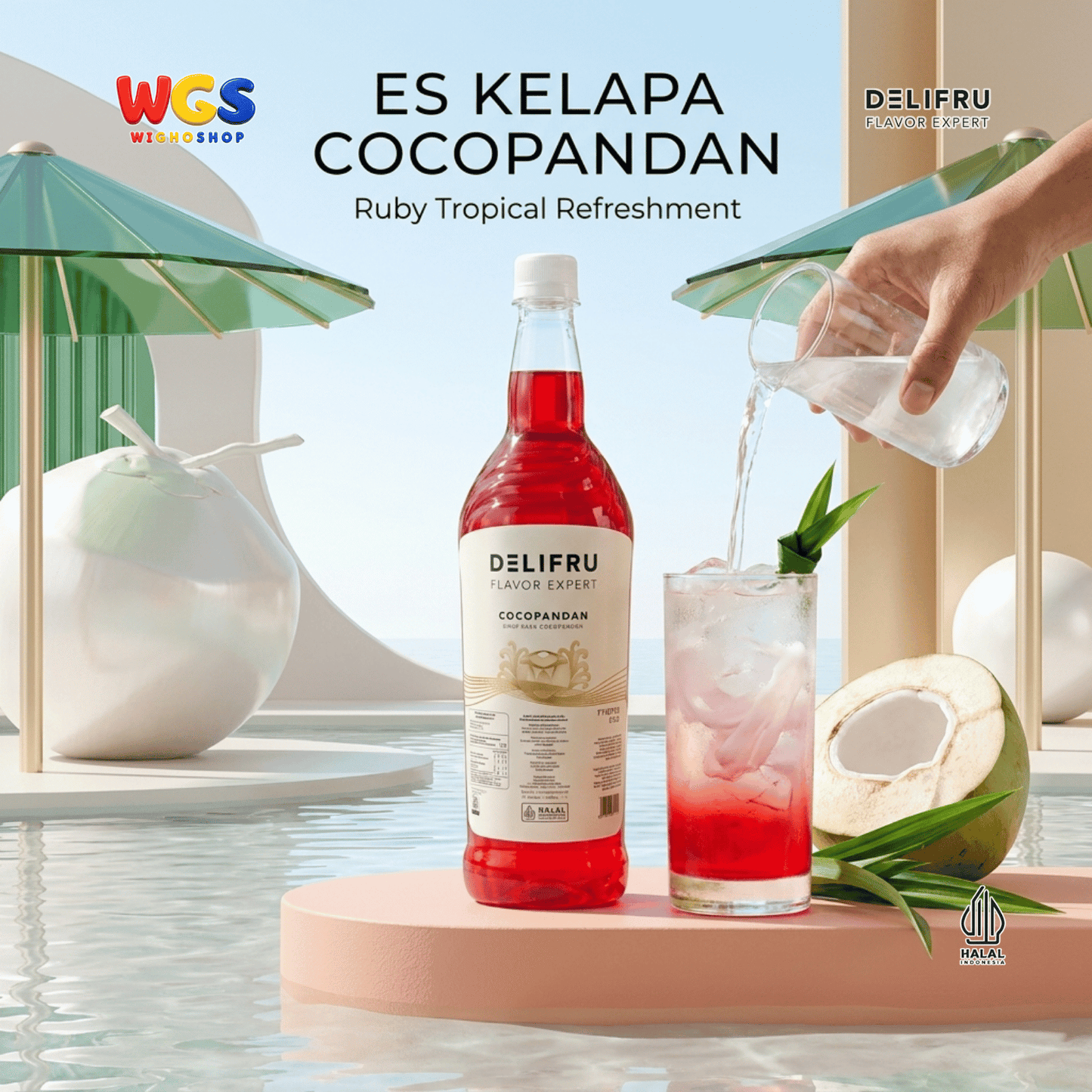 DELIFRU Cocopandan Syrup 1 Liter - Sirup Pandan Kelapa untuk Es Campur Cendol Es Teler Soda Minuman Cafe Dessert Halal